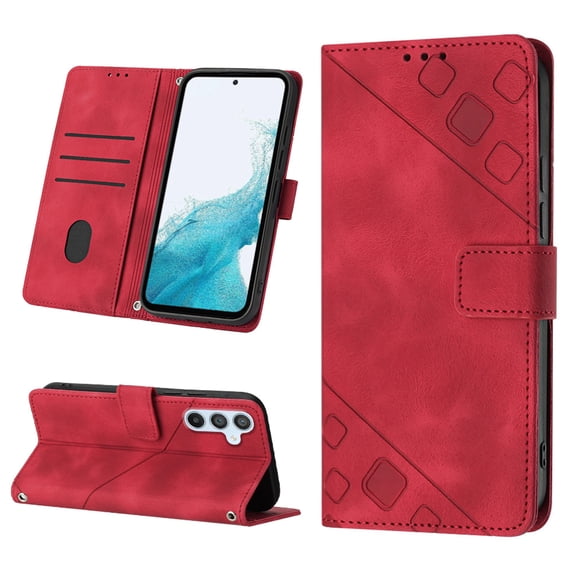 ELEHOLD Crossbody Leather Wallet Case for Samsung Galaxy A54 5G Practical Card Holders Stand Function Detachable Shoulder Strap Shockproof Women Girls Purse Case - Red