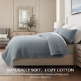 thumbnail image 4 of EverGrace Stonewashed 100% Natural Cotton Waffle Quilt Set Queen Size 3 Pieces, Soft, Breathable & Substantial Bedding, Quilted Coverlet Bedspread with 2 Shams for All Seasons, Blue Linen, 4 of 9