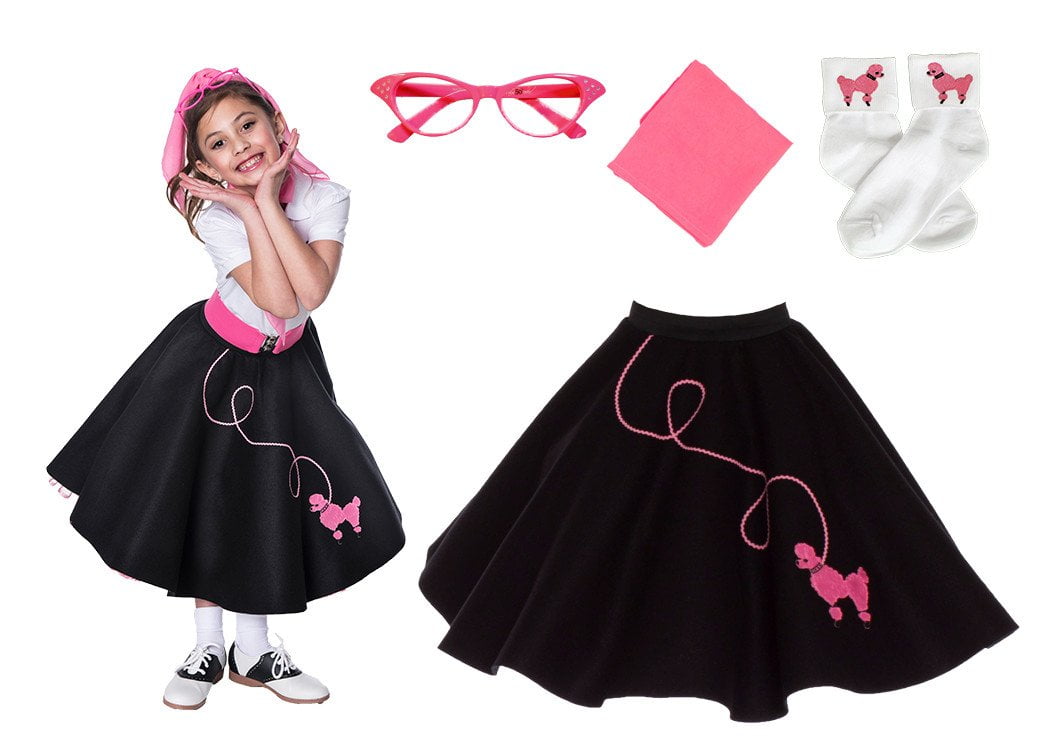 Child 4 pc 50's Poodle Skirt Outfit Large Child 1012 / Black w/Hot