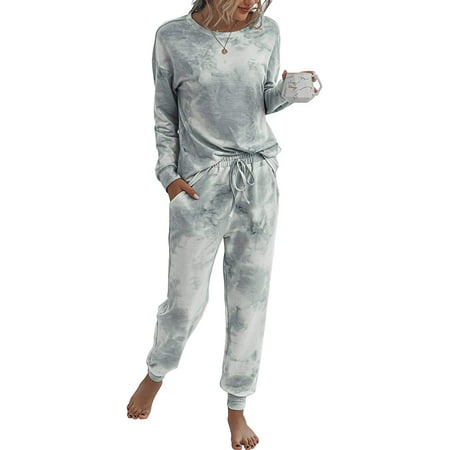 

I FAMURAY Women’s Tie Dye Two Piece Pajamas Set Long Sleeve Sweatshirt with Long Pants Sleepwear