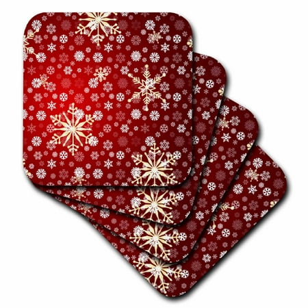 

3dRose Red and White Christmas Snowflakes - Winter Art - Soft Coasters set of 4