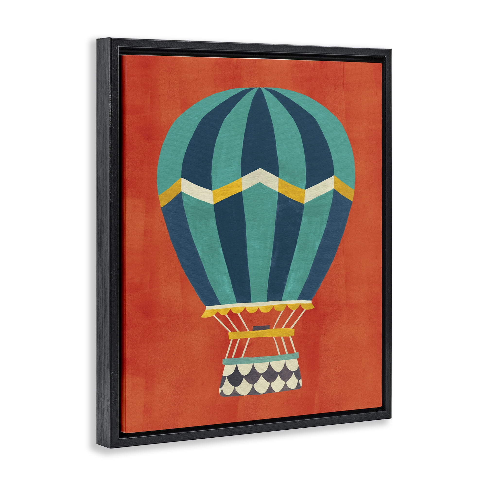 Stupell Industries Hot Air Balloon on Red Transportation Painting Black Floater Framed Canvas Art Print Wall Art, 25 x 31