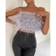 thumbnail image 3 of Top fruncido de piel esponjosa a la moda para mujer, ropa superior de plumas versátil, 3 of 4