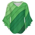 thumbnail image 5 of Abstract Vector Green Vertical Stripes Women's V-Neck Blouse With 3/4 Ruffled Bell Sleeves Casual Top Ladies Blouses, 5 of 7