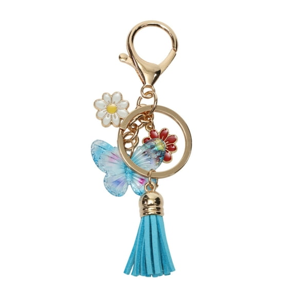 Unique Bargains 1 Pc Fashionable Butterfly Flowers Handbag Charm Decorative Keychain Blue Gold Tone
