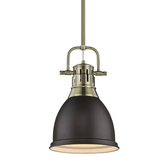 Yep by Golden Lighting Duncan 1-light 9in Rod Hung Pendant in Aged Brass and Rubbed Bronze shade