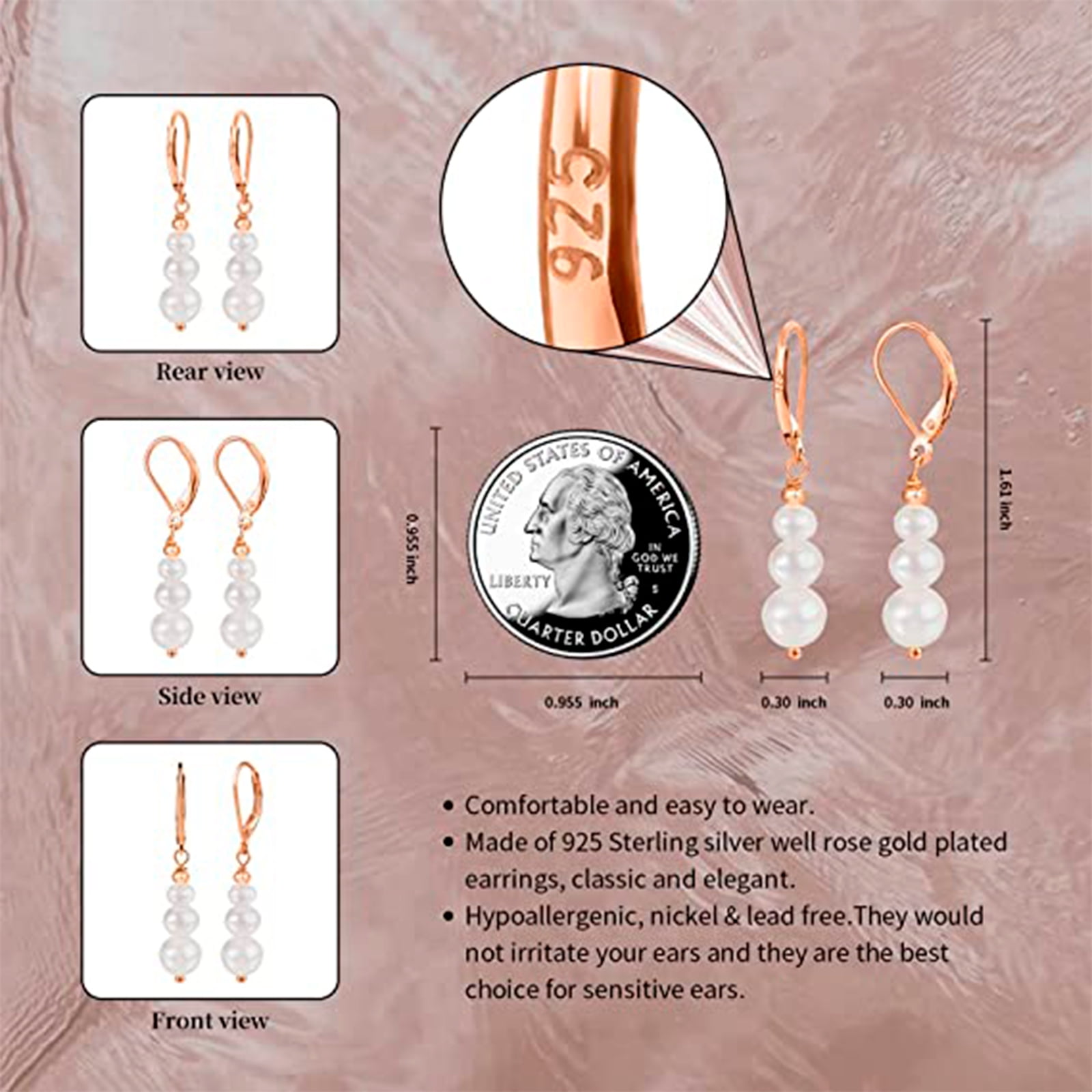 Freshwater Pearl Earrings Silver Leverback Pearl Drop Earrings for Women Jewelry Gifts