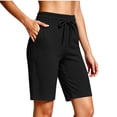 thumbnail image 2 of Women's Soft Fabric Elastic Waist Casual Shorts with Pockets, Stretchy Lightweight Shorts for Summer, Lounge Athletic Outdoor Running | VerBelle,Black L, 2 of 6