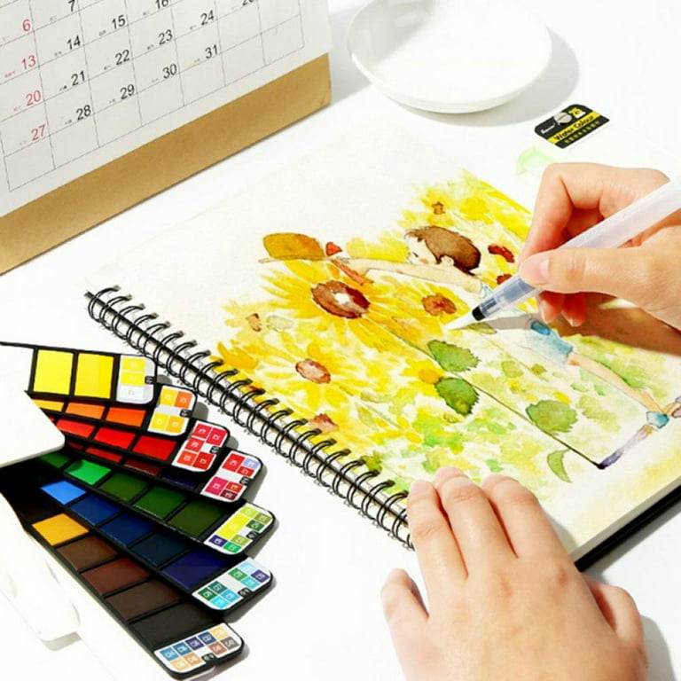 Kids Watercolor Cake 12colors Water Color Paint Set with 1PC Wood