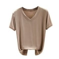 thumbnail image 2 of GaThRRgYP Womens Tops Summer,Fashion Women's Summer Casual Solid Color Loose Short Sleeve V-Neck Blouses Shirts Coffee M, 2 of 6