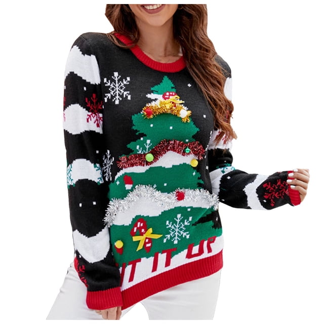 Zhanying Chandails pour Femmes, Col Rond, Rouge, Chandail de Vacances, Doublure en Polaire Douce, Chandail de Noël pour Femmes