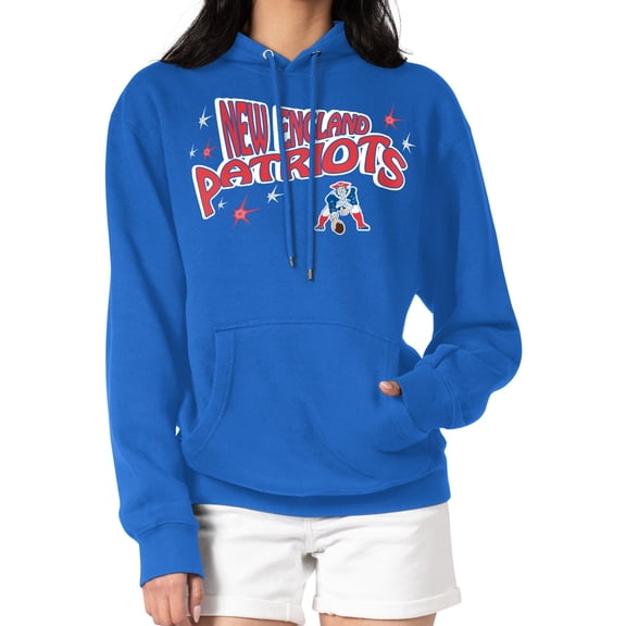 Women's Starter Royal New England Patriots Fireworks Fleece Pullover Hoodie
