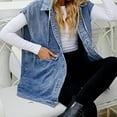 thumbnail image 3 of Ladies Oversized Denim Vest Mid Long Jean Vest Sleeveless Jackets Distressed Vest Cotton(M), 3 of 5