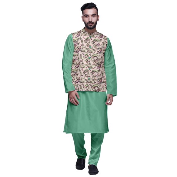 Atasi Traditional Mens Dupion Silk Kurta Pajama Set With Nehru Jacket Men Wear