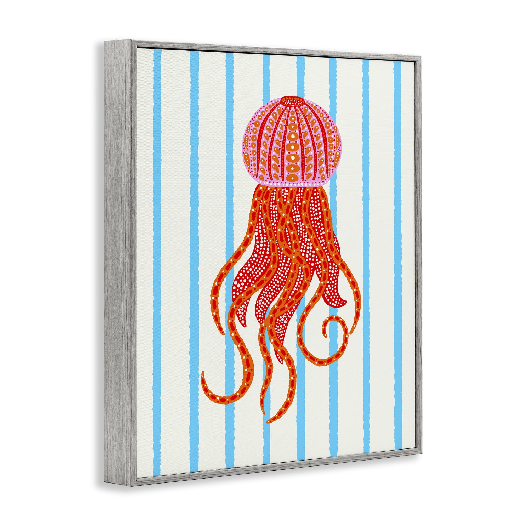 Stupell Industries Bright Aquatic Jellyfish on Stripes Gray Framed Giclee Art, design by Indira Prieto | IndySign