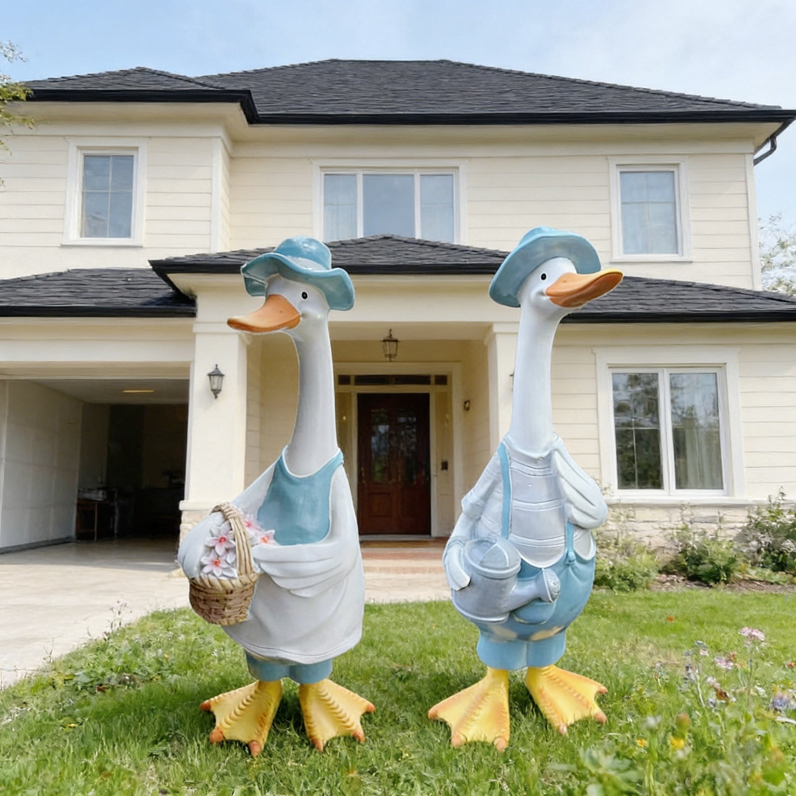Hometravel Garden Duck Decoration, Blue Resin Animal Statue for Courtyard, Nordic Handicraft Outdoor Art, Home Yard Accent, Cute Duck Figurine for Patio, Lawn