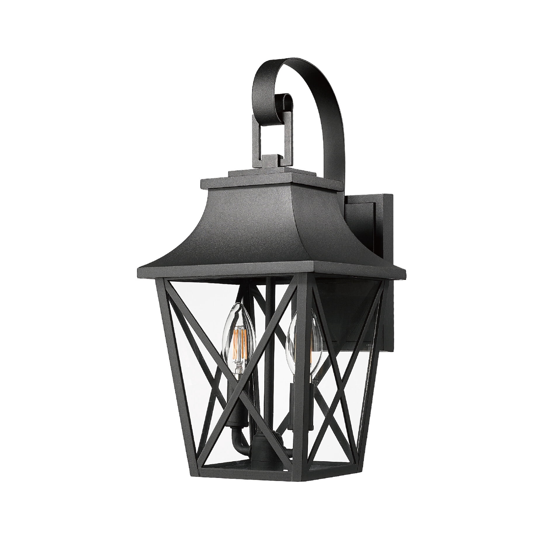 Modern Industrial Outdoor Wall Sconce 2-Light, Waterproof Exterior Porch Lighting Fixture with Glass Shade, Farmhouse Style Wall Mount Lamp for Patio and Garage (2 Pack)