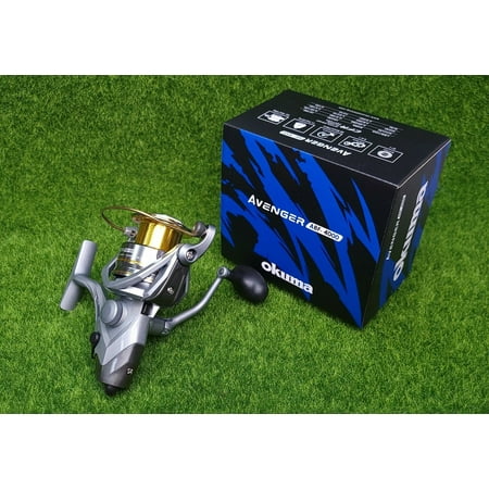 UPC: 0840083405121 | Okuma Avenger 5.0:1 Left/Right Hand Spinning Reel  Gold/Gray – ABF-4000