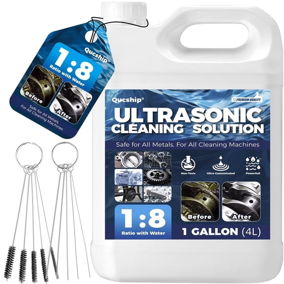 La solución limpiadora ultrasónica Qucship produce 34 litros (1 galón)