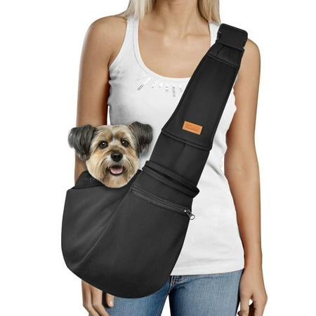 CUBY Dog and Cat Sling Carrier - Small Dog Carrier Sling with Adjust Strap & Zip Pocket  Hands Free Soft Dog Slings for Small Dogs Cats Puppy Pets Outdoor Travel Safety Purse Bag (Black) C43