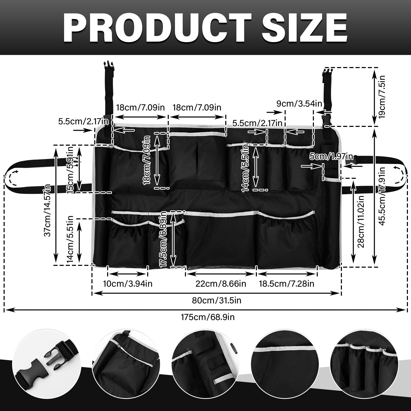 Trash Can Caddy Bag Fit 32 to 55 Gallon Garbage Bin Polyester Garbage Can Caddy with 13 Pockets for Housekeeper Professional Cleaner