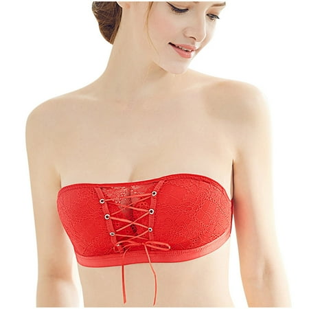 LARUYEKO Women Solid Lace Strapless Stealth Bra Wire Bra Bandage Brassiere Underwear Brief Pack Gents Underpants Lace Underwear for Women Sexy Set Lace up Crop Top Set Boudoir Lingerie Set Lace Lace