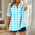thumbnail image 2 of Ashirexll Ladies Tops and Blouses Short Sleeve Tops for Women V-neck Short Sleeve Striped Checkered Summer Button Short Sleeve Loose and Fashion T-shirt Top, 2 of 5
