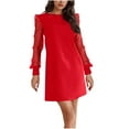 thumbnail image 2 of Antinious Women Long Sleeve Solid Crew Neck Frock Dress Mesh Sheer Polka Paneled Mid Calf Evening Dress,Birthday Dresses for Women,Women Party Dress,Red,XXL, 2 of 5