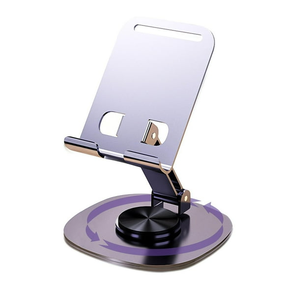 360 Rotating Phone Holder for Desk, Portable & Foldable Cell Phone Stand for Office & Kitchen, Adjustable Tablet Stand for All Mobile Phones, iPhone, iPad, Nintendo Switch (Metal Purple)