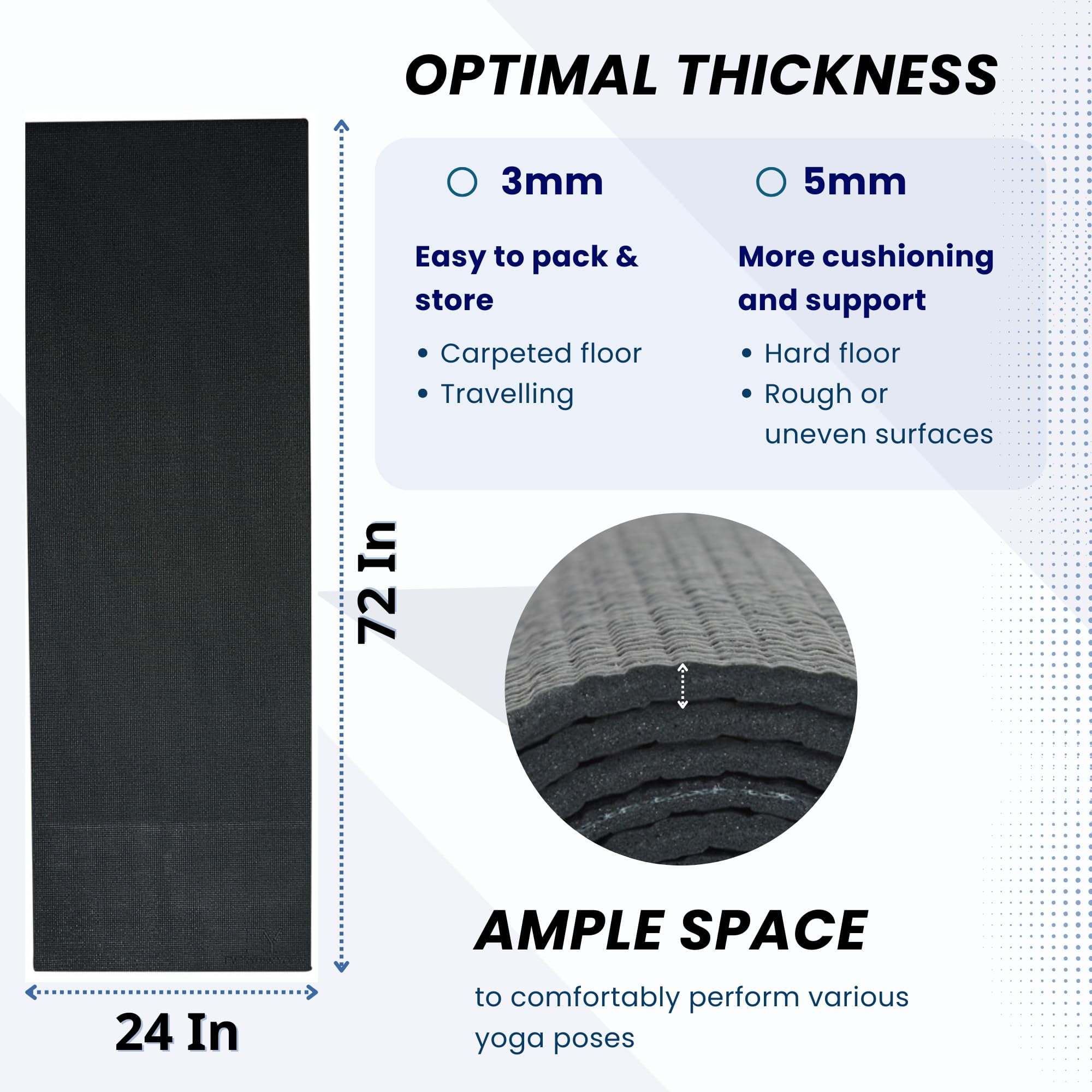 Everyday Yoga Mat - 72" Durable 5mm, Anti-Microbial Grip