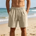 thumbnail image 2 of Mens Bermuda Linen Shorts Knee Length Elastic Waist Drawstring Shorts Casual Wide Leg Summer Shorts with Pockets Khaki M, 2 of 9