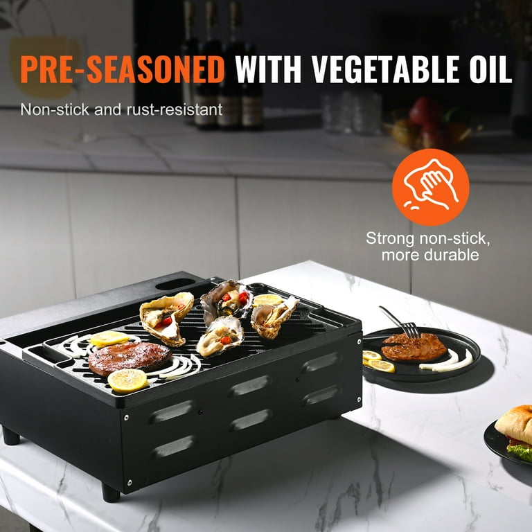 Bentism 9.7 inchx16.7 inch Reversible Grill Griddle BBQ Flat Stove Top Griddle Cast Iron, Size: 16.7 x 9.7 x 0.6