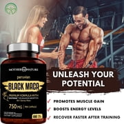 Black Maca Capsules 750mg, Organic Maca Root Supplement for Energy & Stamina, 180 Count