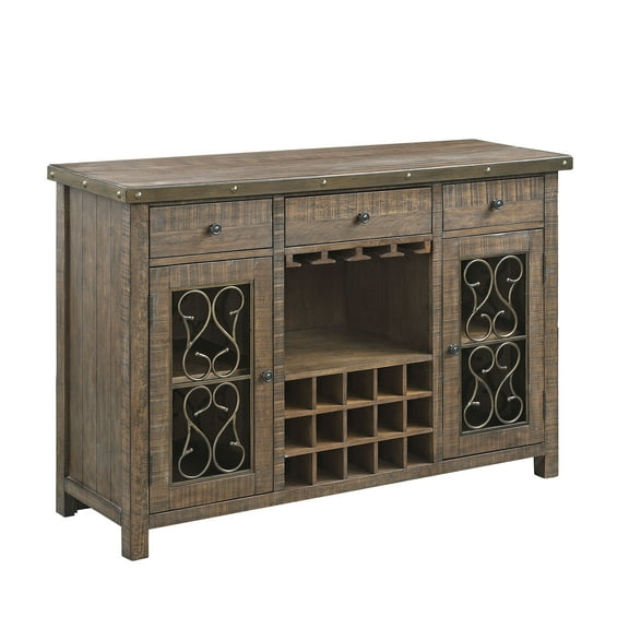 ACME Raphaela Wooden Server with Cup Holder and Wine Rack in Weathered Cherry