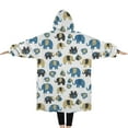 thumbnail image 2 of Oversized Wearable Blanket Hoodie,White Elephant Pattern Sherpa Blanket Hoodie with Super Pockets,Super Warm Fuzzy Pullover for Women & Men, 2 of 6