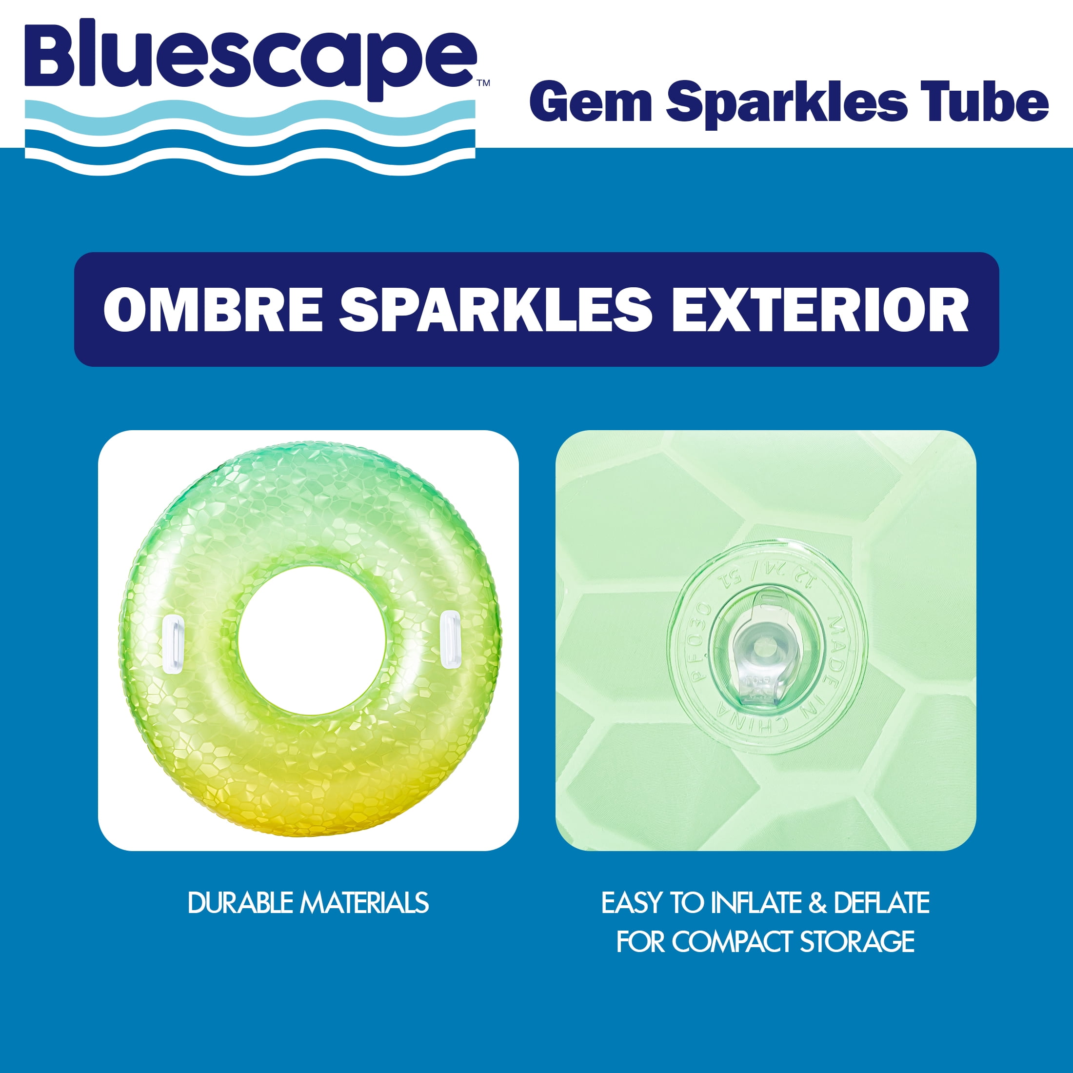 Bluescape Inflatable Tube Pool Float, Green Yellow Gem Sparkle, 40 in, Age 9+, Unisex