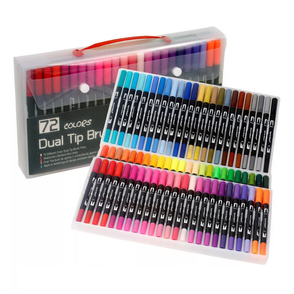 Marcadores Plumones Doble Punta Pincel 72 Colores