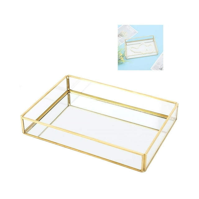 Caja De Vidrio Dorada, Caja Dorada De Vidrio Clásico 30x20x5,5cm Transparente De Almacenamiento De Cosméticos Para Almacenar Elementos De Escritorio