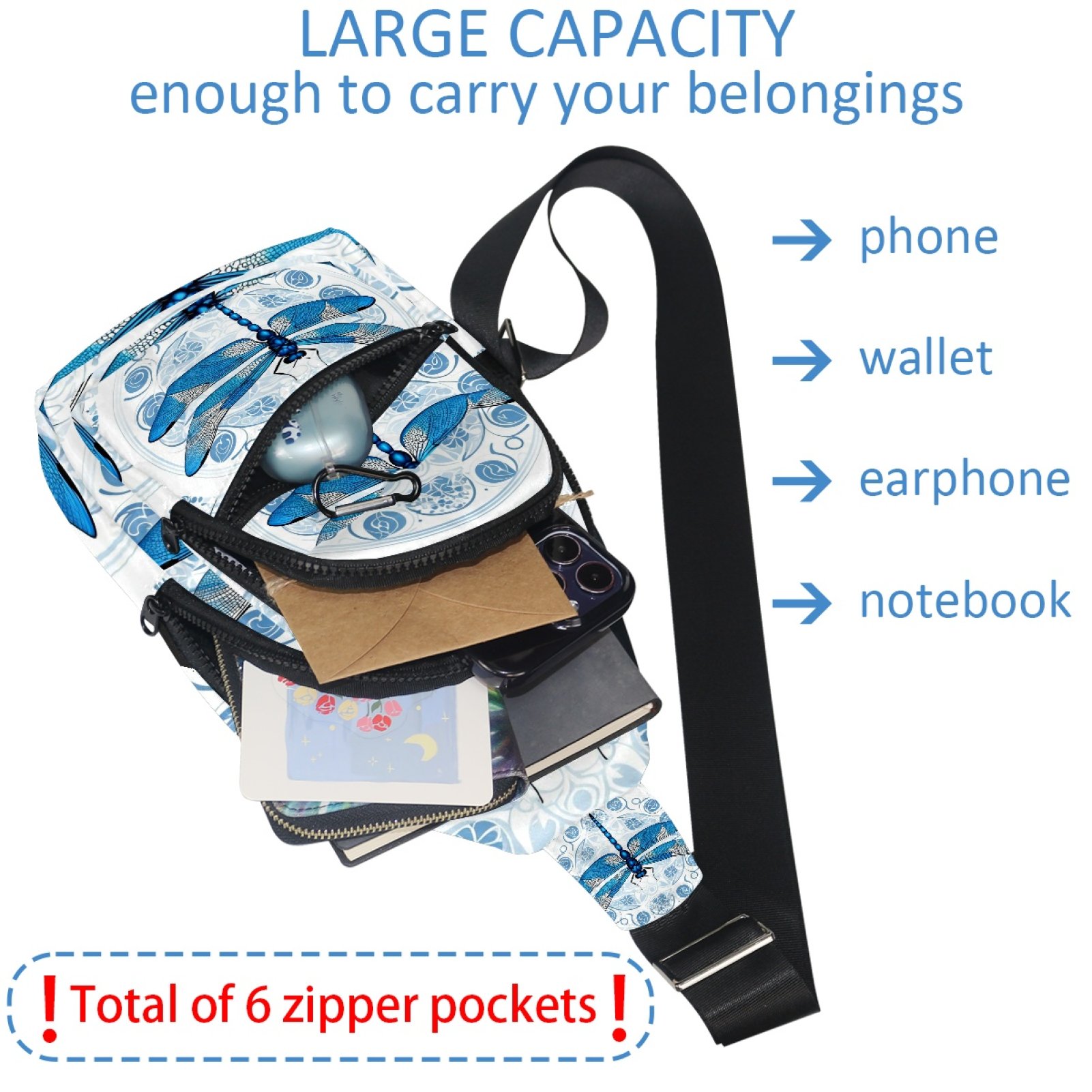ERJLKXP Retro Blue Dragonfly Small Mens Women Crossbody Chest Bag, Travel Over Shoulder Sling Bag Backpack Men Side Bag,Daypack