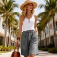 thumbnail image 7 of hotojiny Womens Bermuda Shorts Summer Casual Wide Leg Cotton Long Shorts Knee Length High Waisted Plaid Shorts Beach Outfits, 7 of 7