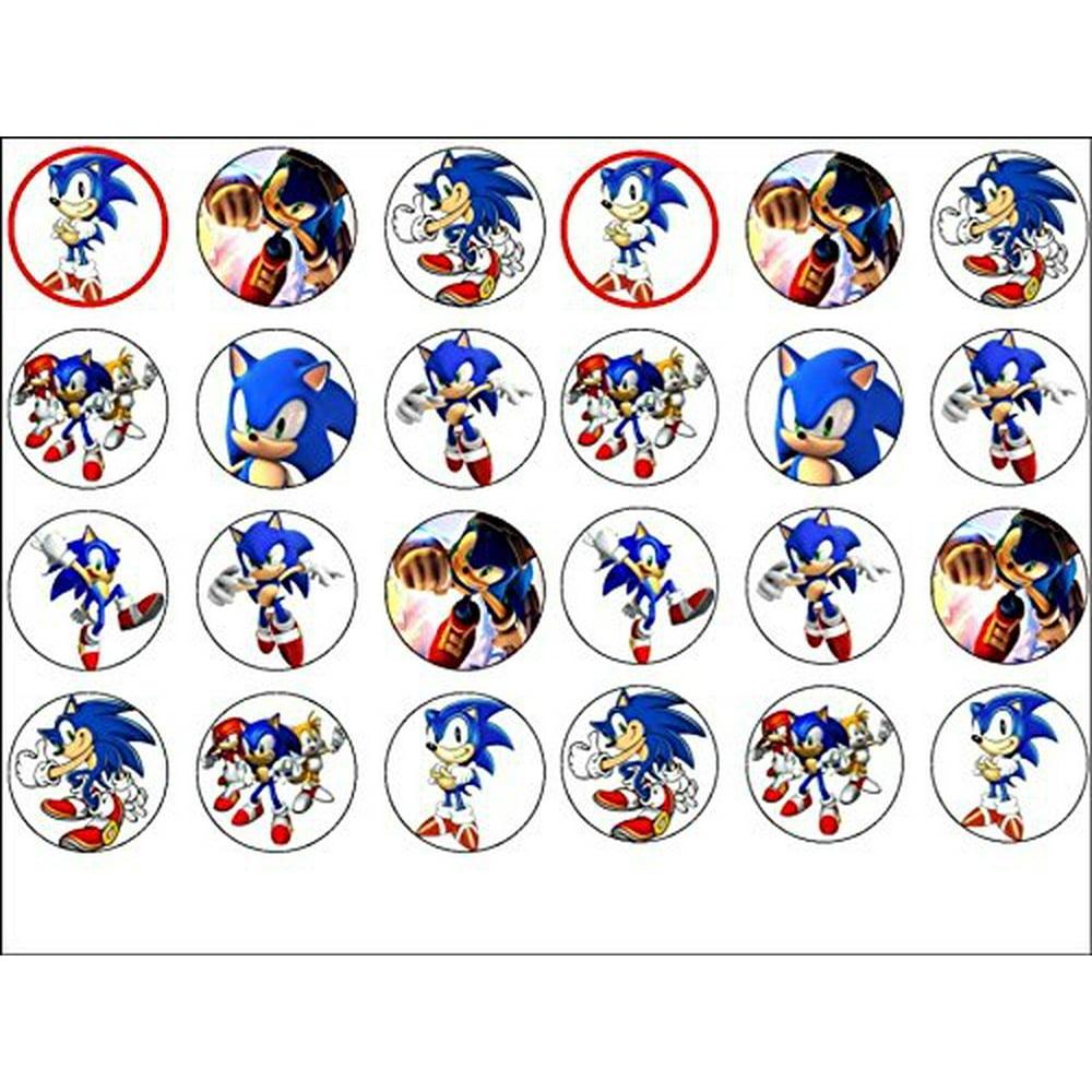 24 Sonic the Hedgehog Edible Frosting Image Cupcake Toppers, Birthday