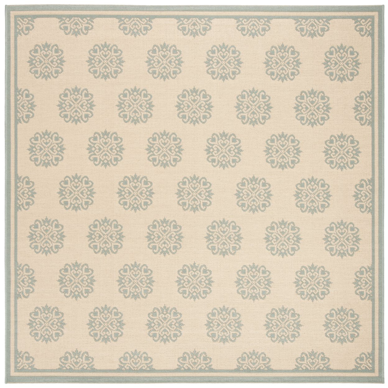 SAFAVIEH Beach House Callahan Geometric Indoor/Outdoor Area Rug Cream/Aqua, 5'3" x 7'6" - Traditional Design, Cream & Aqua, Weather Resistant, Non-Shedding & Easy Cleaning, Ideal for Patio, Entryway,