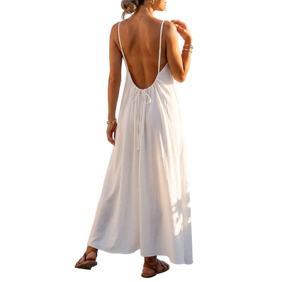 Women's Backless Slip Dress, Spaghetti Strap Maxi Dress, Lightweight Summer Dress for Beach Vacation & Casual Wear