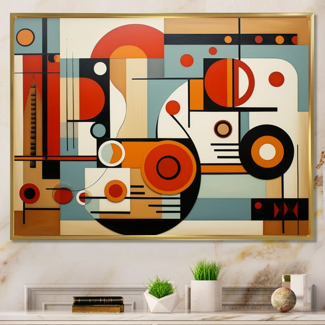 Designart Abstrait Mi-Siècle Surdimensionné art Mural Encadré Déco, art Mural Encadré Mi-Siècle, Graphiques Géométriques Colorés Mi-Siècle, art Mural Moderne Mi-Siècle à Cadre Doré Multicolore, Cadre Doré
