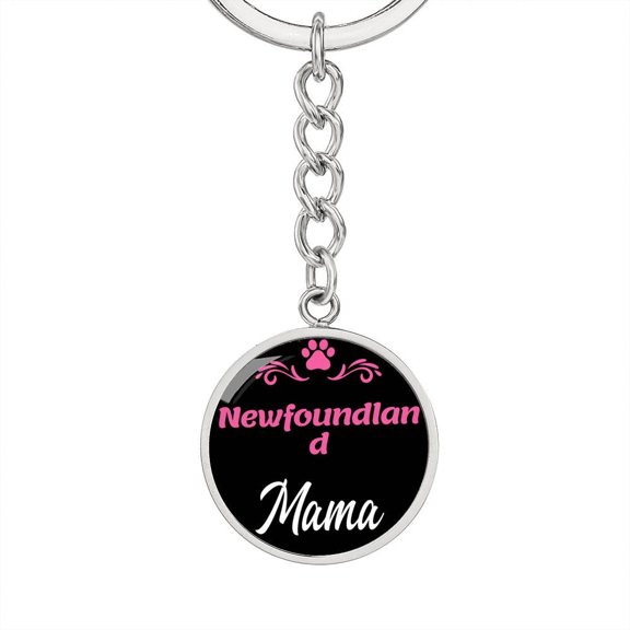 Dog Mom Keyring Newfoundland Mama Circle Keychain Stainless Steel or 18k Gold