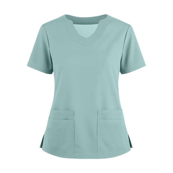 Womens Scrub Tops Summer Casual Solid Color Short Sleeve V Neck Nurse Uniform Work Blouse Loose Workout Pullover Shirt 2025 XL Polyester