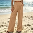 thumbnail image 2 of TEAJOPSUU Womens High Waist Wide Leg Pants Wide Waistband Pleated Trousers with Pockets Business Casual Work Office Wear Khaki, 2 of 9