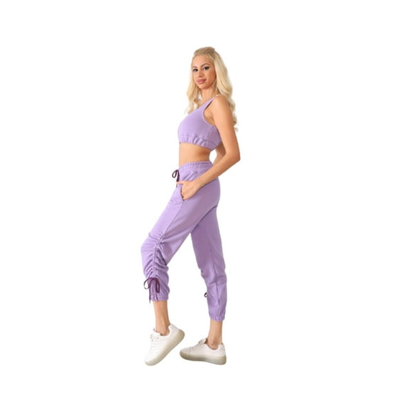 U-Wear Women’s 2-Piece Sweatsuit – Crop Tank Top and Sweatpants Tracksuit, Lilac, Medium