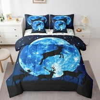 Erosebridal Jungle Animal Deer Bed in a Bag Twin Size,Outer Space Galaxy Bed Set,Blue Moon Bedding Twin Size For Youth, Super Cozy Bedroom Decor Reversible,7 Pieces