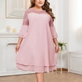 thumbnail image 1 of Uootdi Robes Formelles pour Femmes Col Rond Manches 3/4 Robes Brodées Grande Taille Robes Midi Élégantes Cadeau pour Invitée de Mariage, 1 of 7